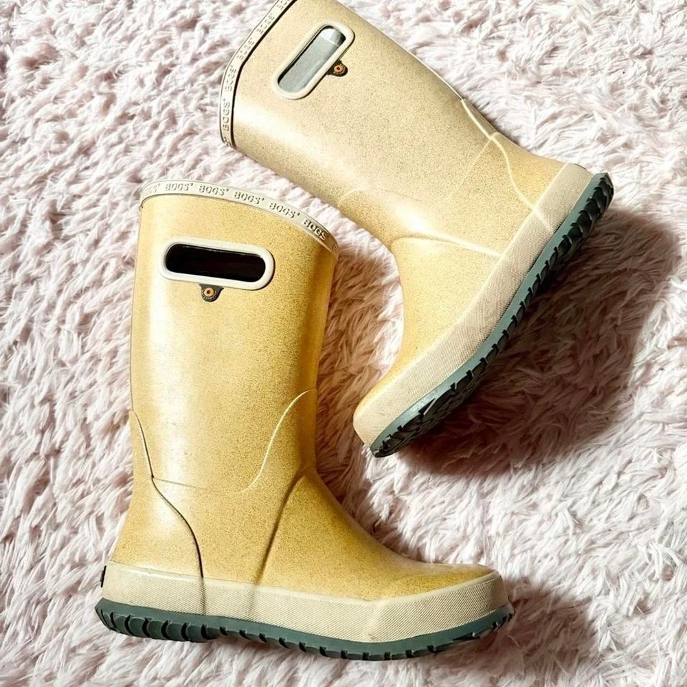 Bogs Yellow Glitter Waterproof Rain Boots Girls 3 Kidcore Whimsical Utility